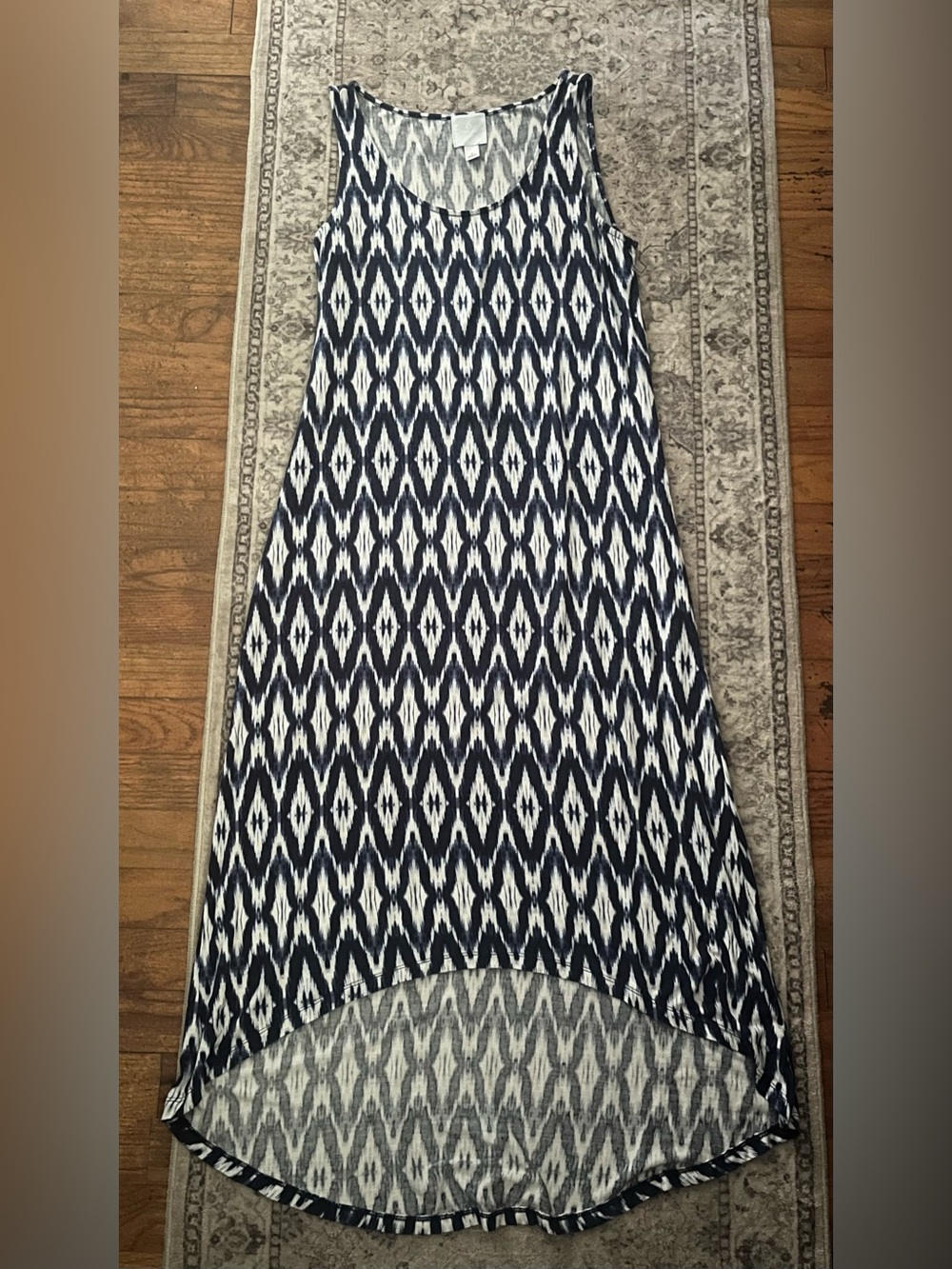 ⭐️Bundle 3 for $15- Sunday Navy and White Ikat High-Low Midi Dress